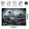 Picture of Avezano Halloween Photography Backdrop Full Moon Scary Night Castle Pumpkins Party Background Spooky Witch Bats Cemetery Child Kids Halloween Party Decorations Photoshoot Backdrops (7x5ft, Gray)