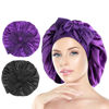 Picture of Arqumi Pack of 2 Satin Sleeping Bonnet, Large Satin Sleep Bonnet with Long Strap, Adjustable Sleep Cap Hair Bonnet for Women & Men, Black+Purple