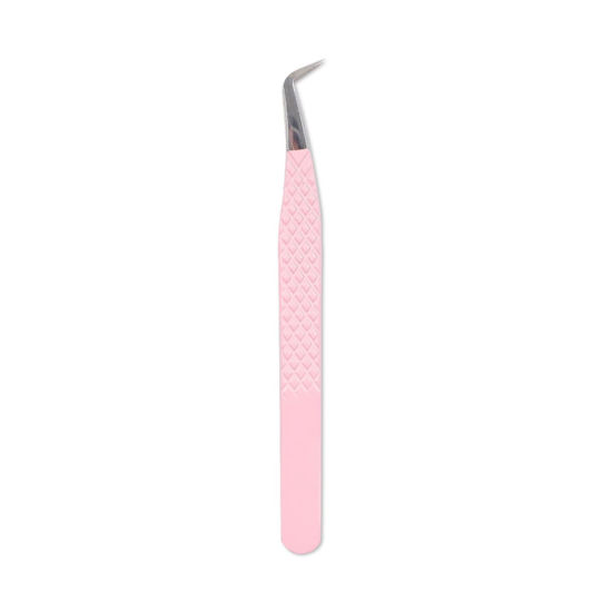 Picture of VAVALASH Lash Tweezers For Eyelash Extensions Diamond Grip Tweezers For Making Volume And Classic Fans Professional Lash Extension Tweezers 1 PCS Individual Lashes Tweezers (Pink,Boot Tweezer）