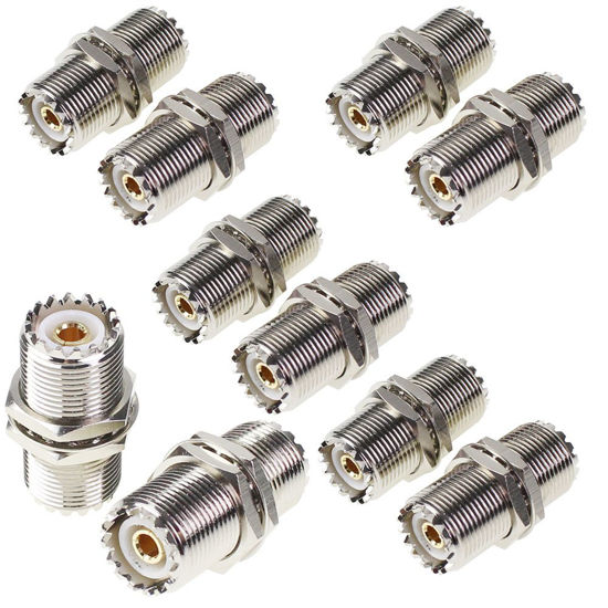 Picture of UHF Connector Female Nut Bulkhead Panel Mount to SO239 Jack RF Coaxial Coax Cable Adapter Plug for PL-259 (Pack 4Pcs)