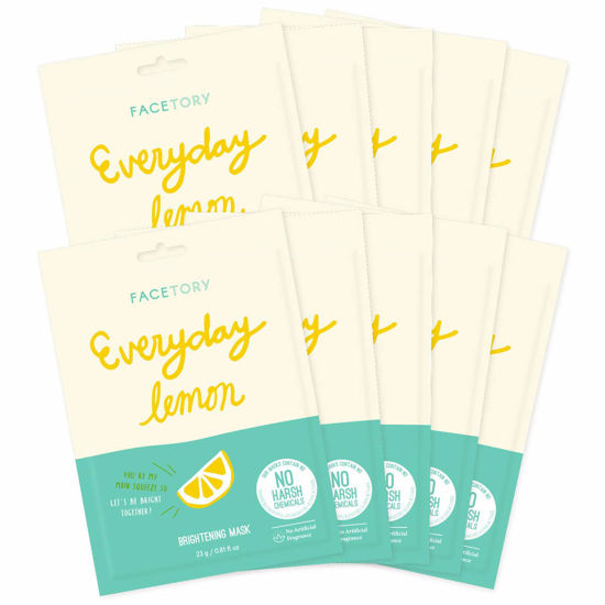 Picture of FACETORY Everyday Lemon Illuminating Sheet Mask With No Harsh Chemicals - Soft, Form-Fitting Facial Mask, For All Skin Types - Illuminating, Clarifying, and Balancing (Pack of 10)