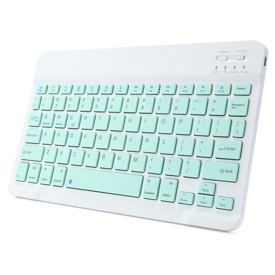 Picture of Ultra-Slim Rechargeable Bluetooth Keyboard Portable Compact Wireless Keyboard for Android Windows Samsung Galaxy Tab Tablet Smartphone Cell Phone iOS iPhone iPad, iPad Pro, iPad Air, iPad Mini (Green)