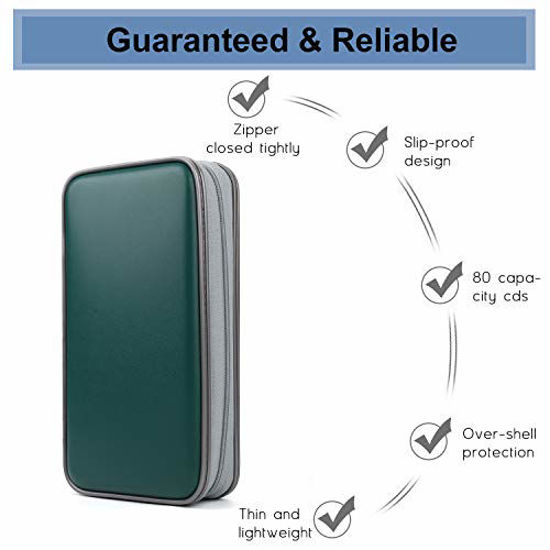 Picture of CD Case, COOFIT 80 Capacity DVD Storage DVD Case VCD Wallets Storage Organizer Flexible Plastic Protective DVD Storage Dark Green