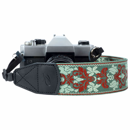 Picture of PADWA Vintage Camera Strap - 2" Wide Embroidery Camera Strap with Genuine Leather Head,Adjustable Camera Shoulder & Neck Strap for All DSLR Cameras,Great for Men & Women Photographers(Pastoral Green)