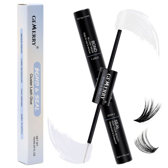 Picture of Lash Bond and Seal 10ml GEMERRY Bond and Seal Lash Glue for Lash Clusters Strong Hold 48-72 Hours Cluster Lash Glue Latex Free Lash Bond and Seal Waterproof Mascara Wand Bond and Seal(Clear, 10ml)