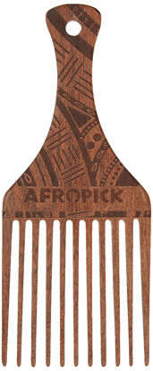 Picture of AFROPICK Wood Hair Pick for Long, Thick, Curly, & Afro Hair (Engraved Brown)