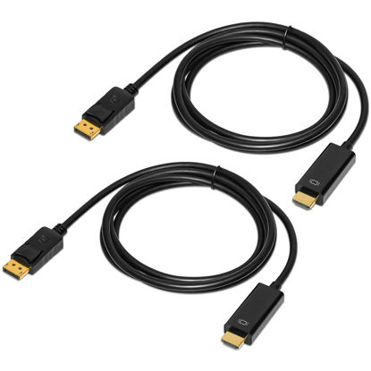 Picture of QINGLER Displayport to HDMI Cable 6 Feet 2-Pack, Display Port (DP) to HDMI Adapter Male to Male Cord Converter for PC to HDTV, Monitor, Projector