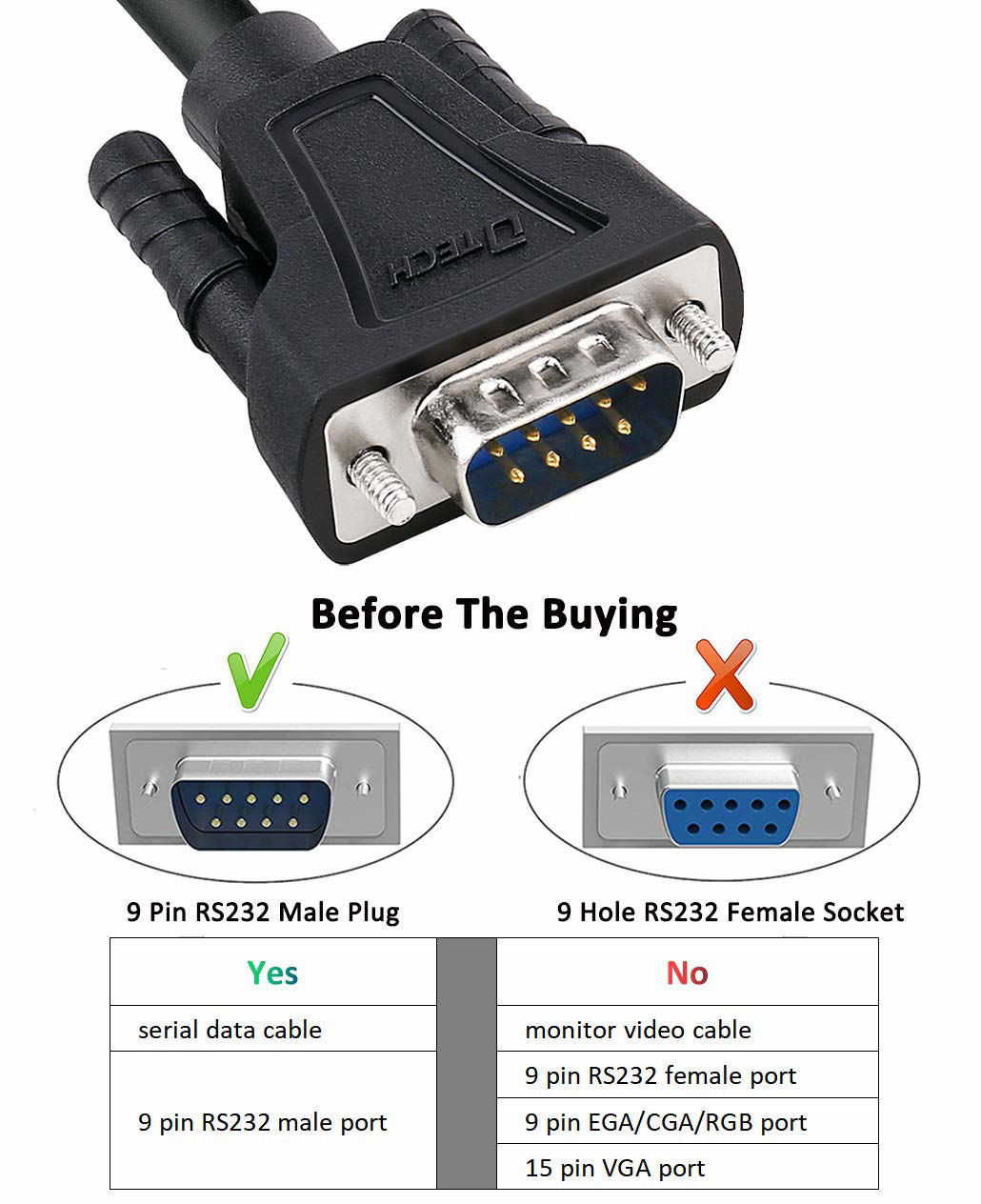 Getuscart Dtech Db9 Rs232 Serial Cable Male To Male Null Modem Cord Full Handshaking 7 Wire 9545