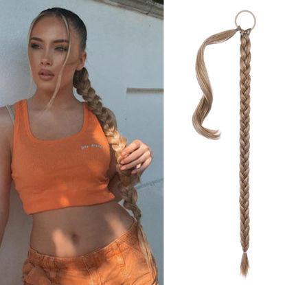 Picture of SEIKEA Long DIY Braided Ponytail Extension with Hair Tie Straight Wrap Around Hair Extensions Ponytail Natural Soft Synthetic Hairpiece Dark Blonde 16 Inch (After Braided 12 Inch)