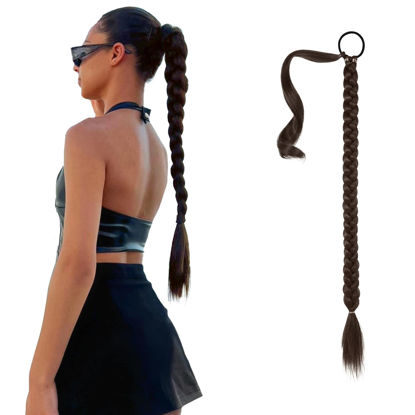 Picture of SEIKEA Long DIY Braided Ponytail Extension with Hair Tie Straight Wrap Around Hair Extensions Ponytail Natural Soft Synthetic Hair Piece Black Mixed with Browns 20 Inch (After Braided 16 Inch)