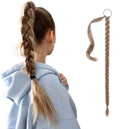 Picture of SEIKEA Long DIY Braided Ponytail Extension with Hair Tie Straight Wrap Around Hair Extensions Ponytail Natural Soft Synthetic Hair Piece Dark Blonde 20 Inch (After Braided 16 Inch)