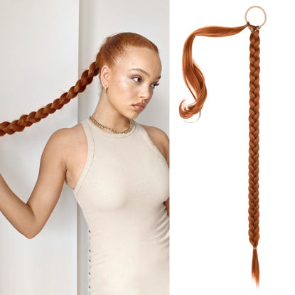 Picture of SEIKEA Long DIY Braided Ponytail Extension with Hair Tie Straight Wrap Around Hair Extensions Ponytail Natural Soft Hairpiece Copper Red 34 Inch (After Braided 30 Inch)