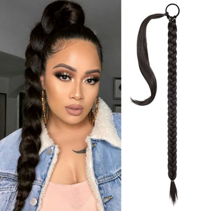 Picture of SEIKEA Long Braided Ponytail Extension with Hair Tie Straight Wrap Around Hair Extensions Ponytail Natural Soft Synthetic Hair Piece for Women Daily Wear 34 Inch 150 Gram Black Brown