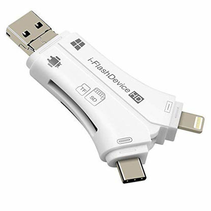 Picture of Card Reader, 4 in 1 i-Flash Device SD Memory Card Adapter for Cellphone,PC, Mac, Android, Trail Game Camera Viewer for Micro USB 2.0 OTG Port Reading SD & TF Cards, White