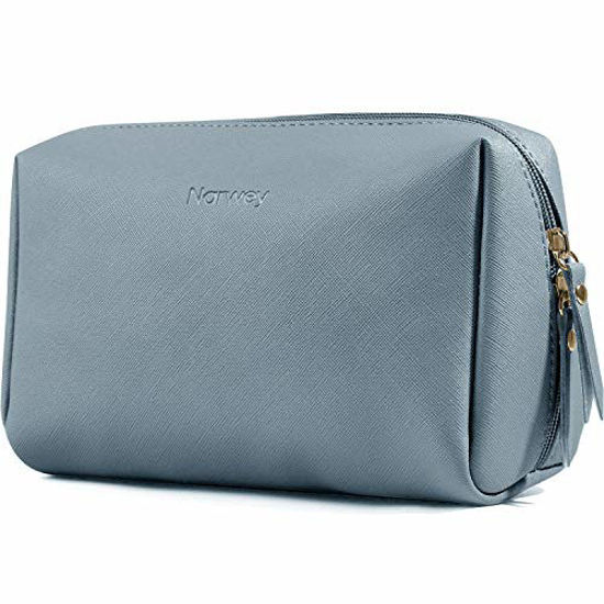 Picture of Small Vegan Leather Makeup Bag for Purse Travel Makeup Pouch Mini Cosmetic Bag for Women and Girls (Small, Greyish Blue)