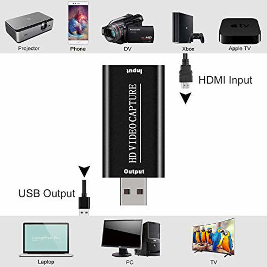 Picture of Jancane HDMI to USB Video Capture Card, HDMI to USB 1080p USB2.0, Record Directly to Computer for Gaming, Streaming, Teaching, Video Conference or Live Broadcasting