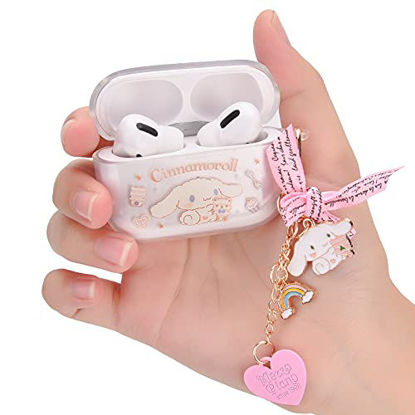 Picture of Cute AirPods Pro Cases Big Ear White Dog Bow Keychain Clear Soft Silicone Cover Compatiable with AirPod Pro Case for Kids and Womens