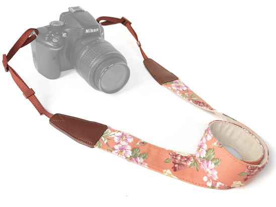 Picture of Alled Camera Strap Neck, Adjustable Vintage Orange Floral Camera Straps Shoulder Belt for Women/Men,Camera Strap for Nikon/Canon/Sony/Olympus/Samsung/Pentax ETC DSLR/SLR