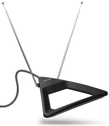 Picture of Fosmon HDTV Antenna 25-40 Miles Range, Indoor Rabbit Ear TV Antenna, Retractable Dipoles [Wall Mountable or Tabletop] with 5FT Cable Support 4K Ready, ATSC 3.0, UHF, VHF, 1080p Free TV Channel