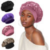 Picture of 4Pcs Satin Bonnet Silk Bonnet, Hair Bonnet for Sleeping, Elastic Wide Band Silk Sleep Cap, Soft and Breathable Silk Hair Wrap for Sleeping (Black Purple Rose Leopard)