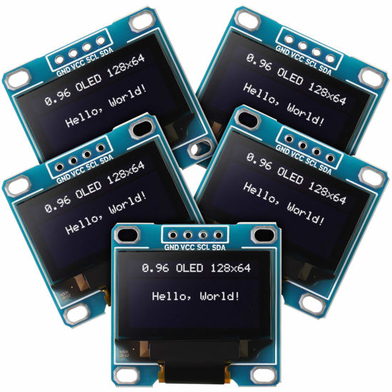 Picture of 5 Pieces 0.96 Inch OLED Module 12864 128x64 Driver IIC I2C Serial Self-Luminous Display Board Compatible with Arduino Raspberry PI (White)