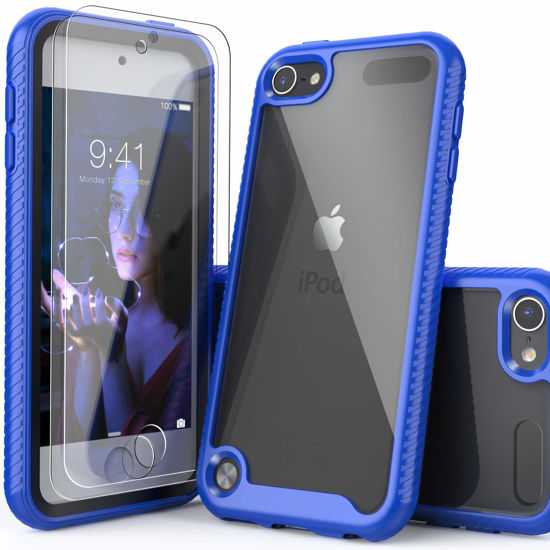 Picture of IDYStar iPod Touch 7th Generation Case, 2 in 1 Shockproof iPod Case with 2 HD Screen Protectors, Hybrid Heavy Duty Protection Shock Resistant Cover for iPod Touch 5/6/7th Generation, Blue