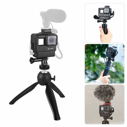 Picture of Artman Vlogging Setup Kit Compatible with GoPro-Vlogging Housing Case Frame + Mini Tripod Kit Vlogging Setup with Microphone Cold Shoe Mount Compatible with GoPro Hero 7/6/5 Black(Without Mic)