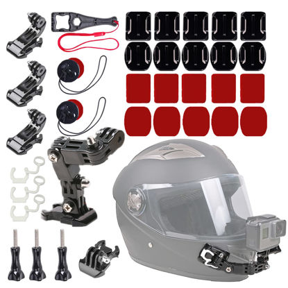 Picture of WLPREOE 34in1 Motorcycle Helmet Chin Mount Kits for GoPro Hero 10 9 8 7 Black Silver White 6 5 4 Osmo and Other Action Camera with Extra Camera Tethers, Mount Bases and Adhesive Pads