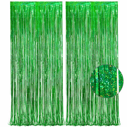 Picture of Green Tinsel Curtain Party Backdrop - GREATRIL Foil Fringe Streamers for St Patrick’s Day/Luau/Turtle/Hawaiian/Dinosaur/Jungle/Summer/Safari/Ghost/Football Party/Christmas/Birthday Decorations 2 Packs