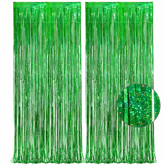 Picture of Green Tinsel Curtain Party Backdrop - GREATRIL Foil Fringe Streamers for St Patrick’s Day/Luau/Turtle/Hawaiian/Dinosaur/Jungle/Summer/Safari/Ghost/Football Party/Christmas/Birthday Decorations 2 Packs