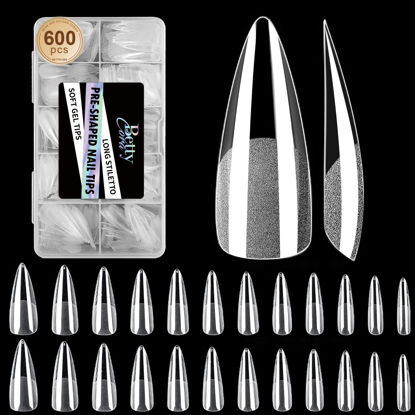 Picture of Stiletto Nail Tips, Bettycora Soft Gel x Nail Tips 600Pcs Nail Tips Full Cover for Acrylic Nails, Pre-buff False Nails Extensions 12 Sizes Long Stiletto