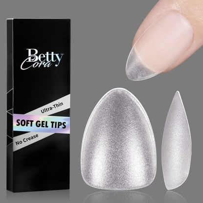 Picture of Extra Short Almond Nail Tips, BettyCora Upgraded Matte Soft Gel x Nail Tips Full Matte Nail Tip 300PCS 15 Size Pre Buff Full Cover False Fake Tips for Nail Extensions