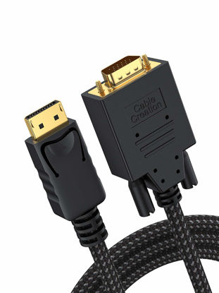 Picture of DisplayPort to VGA Cable 6FT, CableCreation DisplayPort to VGA Adapter with Built-in IC Chipset, Gold Plated Standard DP Male to VGA Male Braided Cable, Compatible with TV, PC, Laptop,Projector, Black