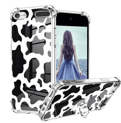 Picture of OOK Compatible with iPod Touch 7 6 5 Generation Case Ring Holder Stand for Girls Woman Kids,Soft TPU Bumper PC Back Shockproof Protective Case-Cow Print