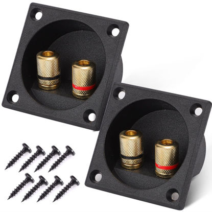 Picture of Facmogu 2PCS 2.2 Inch Square 2-Way Speaker Box Terminal Cup with Banana Plugs, Screw Type Binding Post Subwoofer Box Speaker Terminal Plates for DIY Home Car Stereo Speaker & Subwoofer