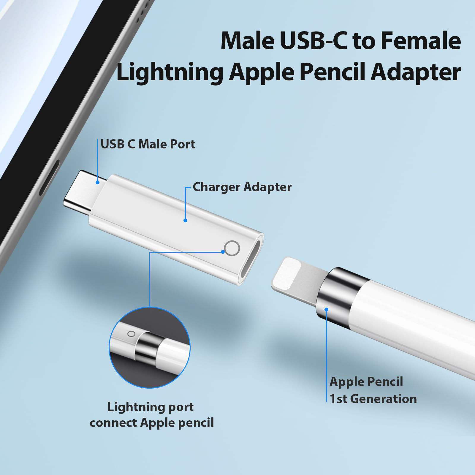 GetUSCart USBC to Pencil Adapter Compatible with Apple Pencil 1st