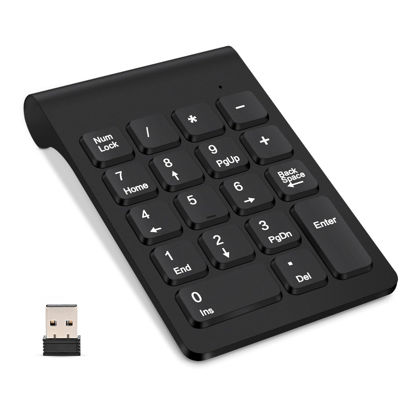 Picture of TRELC Wireless Numeric Keypad, Mini 2.4G 18 Keys Number Pad, Portable Silent Financial Accounting Numpad Number Keyboard Extensions for Laptop, PC, Desktop, Notebook (Black)