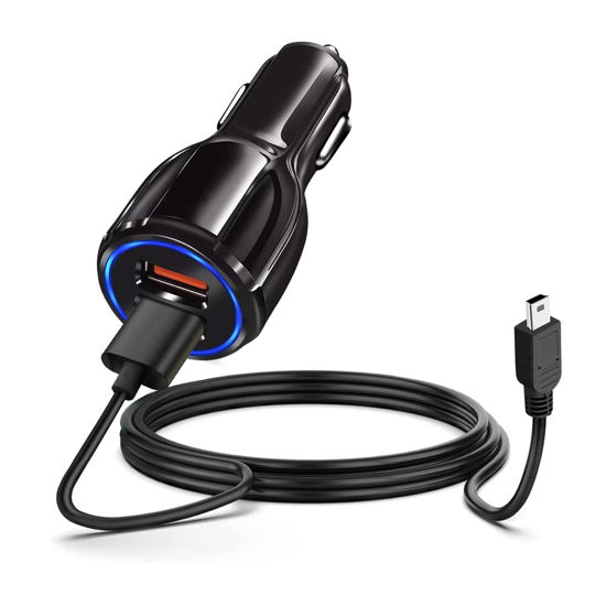 Picture of Car Fast Charger & 5FT Mini-USB Charging Cable Power Cord for Garmin Drive Smart Nuvi GPS 40 42 42LM 44 52 52LM 54 54LM 55 55LMT 56 57 57LM 58 65LM 66LM 67LM 68LM 200w 205w 250 255w 260w 256w 1300