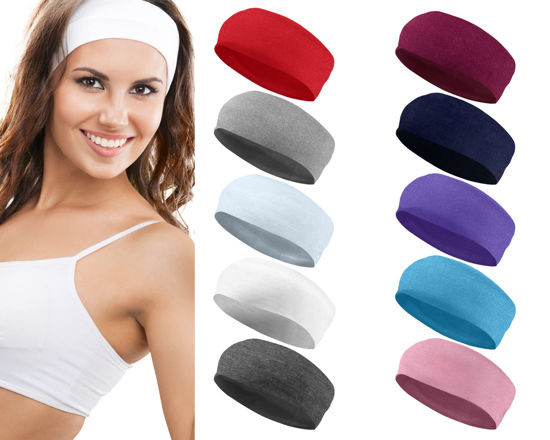 Picture of Styla Hair 10 Pack Stretch Headbands Non-Slip Head Wraps Great for Sports, Yoga, Pilates, Running, Gym, Workouts, Baseball, Casual Wear, Gifts & More! (Variety Bold)