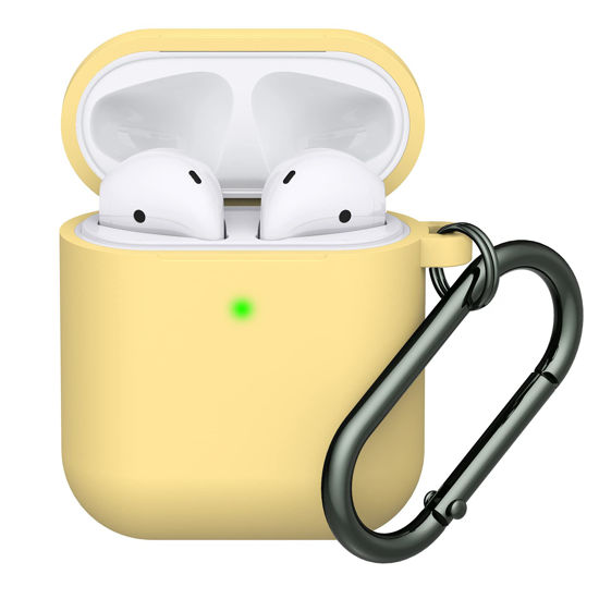 Picture of LELONG Compatible with AirPods Case Cover, Soft Silicone Protective Case Cover with Keychain Compatible with Apple AirPods 2nd 1st Charging Case Men Women [Front LED Visible] Yellow