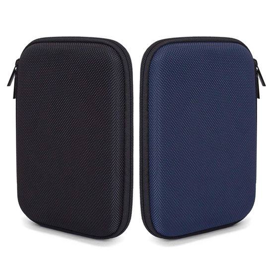 Picture of Ginsco 2pcs EVA Hard Carrying Case for Portable External Hard Drive Power Bank Charger USB Cable Battery Case (Black+Blue)