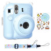 Picture of Rieibi Clear Case for Fuji Instax Mini 12/Polaroid mini 12, Case for Fujifilm Instax Mini 12 Instant Camera with Back Photos Pocket, Shoulder Strap and Beautiful Sticker - Blue