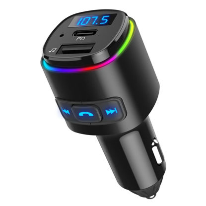 Picture of Criacr Upgraded Bluetooth FM Transmitter for Car, PD 20W Charge & 7 RGB Color LED Backlit Wireless FM Radio Car Adapter, Support Siri Google Assitant, U Disk, SD Card, Hands-Free Calls Kit