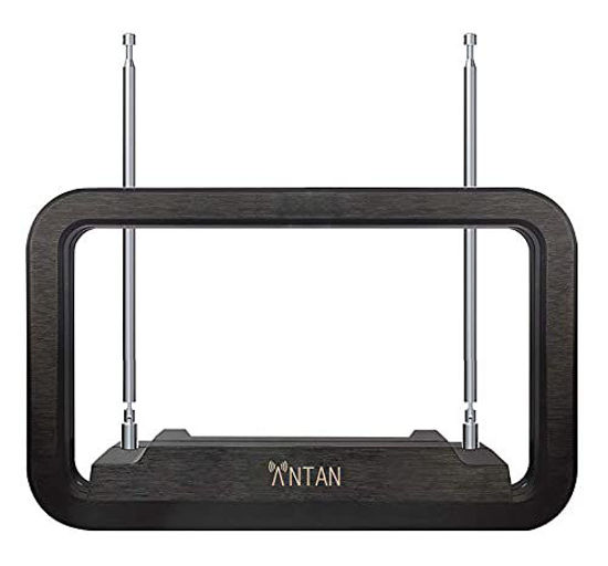 Picture of ANTAN DVB-T655VA Indoor TV Antenna 25-35 Miles Range -Support 8K 4K 1080P UHF VHF Freeview Channels with Longer 10ft Coaxial Cable, Black