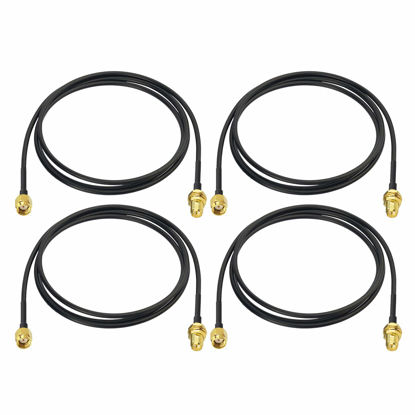 Picture of Bingfu WiFi Antenna Extension Cable 4-Pack RP-SMA Male to RP-SMA Female Bulkhead Mount RG174 Coaxial Cable 1m 3 feet for WiFi Router Security Camera Wireless Mini PCI Express PCIE Network Card Adapter