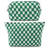 Picture of SOIDRAM 2 Pieces Makeup Bag Large Checkered Cosmetic Bag Green Capacity Canvas Travel Toiletry Bag Organizer Cute Makeup Brushes Aesthetic Accessories Storage Bag for Women