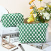 Picture of SOIDRAM 2 Pieces Makeup Bag Large Checkered Cosmetic Bag Green Capacity Canvas Travel Toiletry Bag Organizer Cute Makeup Brushes Aesthetic Accessories Storage Bag for Women