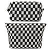 Picture of SOIDRAM 2 Pieces Makeup Bag Large Checkered Cosmetic Bag Black Capacity Canvas Travel Toiletry Bag Organizer Cute Makeup Brushes Aesthetic Accessories Storage Bag for Women