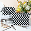 Picture of SOIDRAM 2 Pieces Makeup Bag Large Checkered Cosmetic Bag Black Capacity Canvas Travel Toiletry Bag Organizer Cute Makeup Brushes Aesthetic Accessories Storage Bag for Women