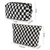 Picture of SOIDRAM 2 Pieces Makeup Bag Large Checkered Cosmetic Bag Black Capacity Canvas Travel Toiletry Bag Organizer Cute Makeup Brushes Aesthetic Accessories Storage Bag for Women